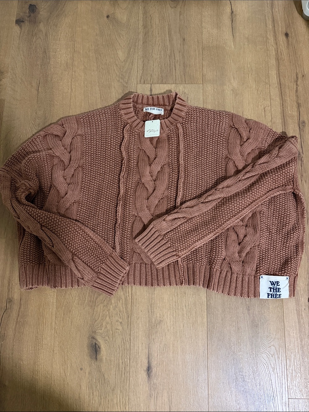 We The Free Cropped Cable Knit Sweater - Dusty Rosey Mauve